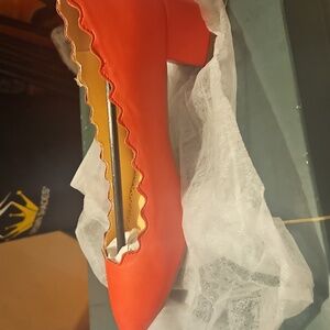 Maybn Red Scalloped Block Heel Shoes